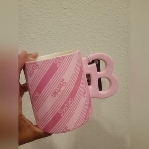 Barbie Pink Striped Mug with B Handle